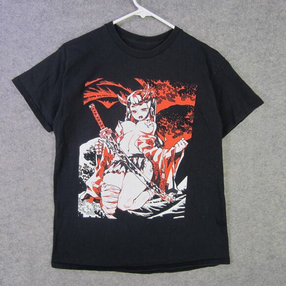 Bad Habits Shirt Mens Medium Black Anime Oni Girl Samurai Katana Graphic Tee - Picture 1 of 8
